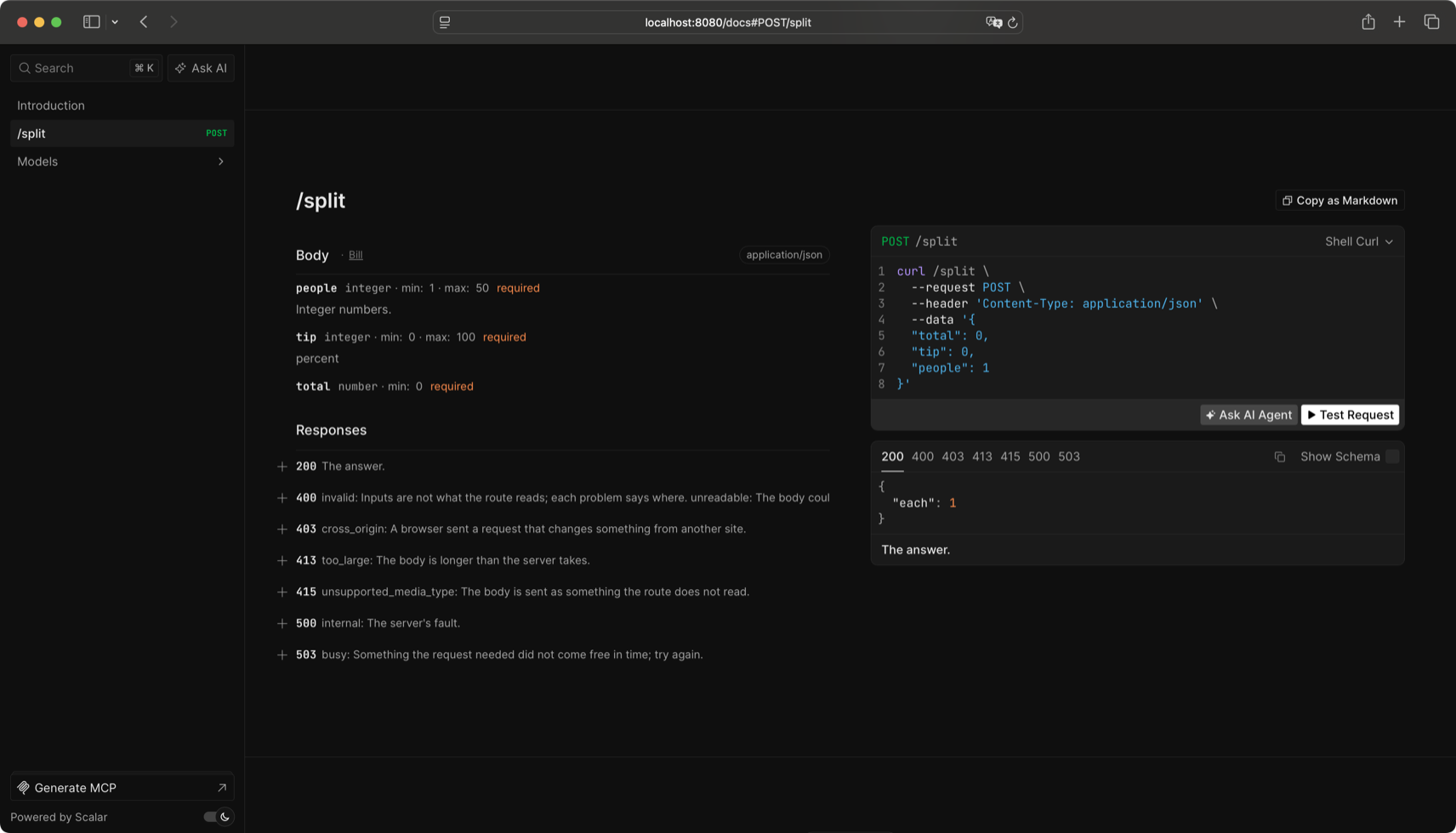 The reference at /docs